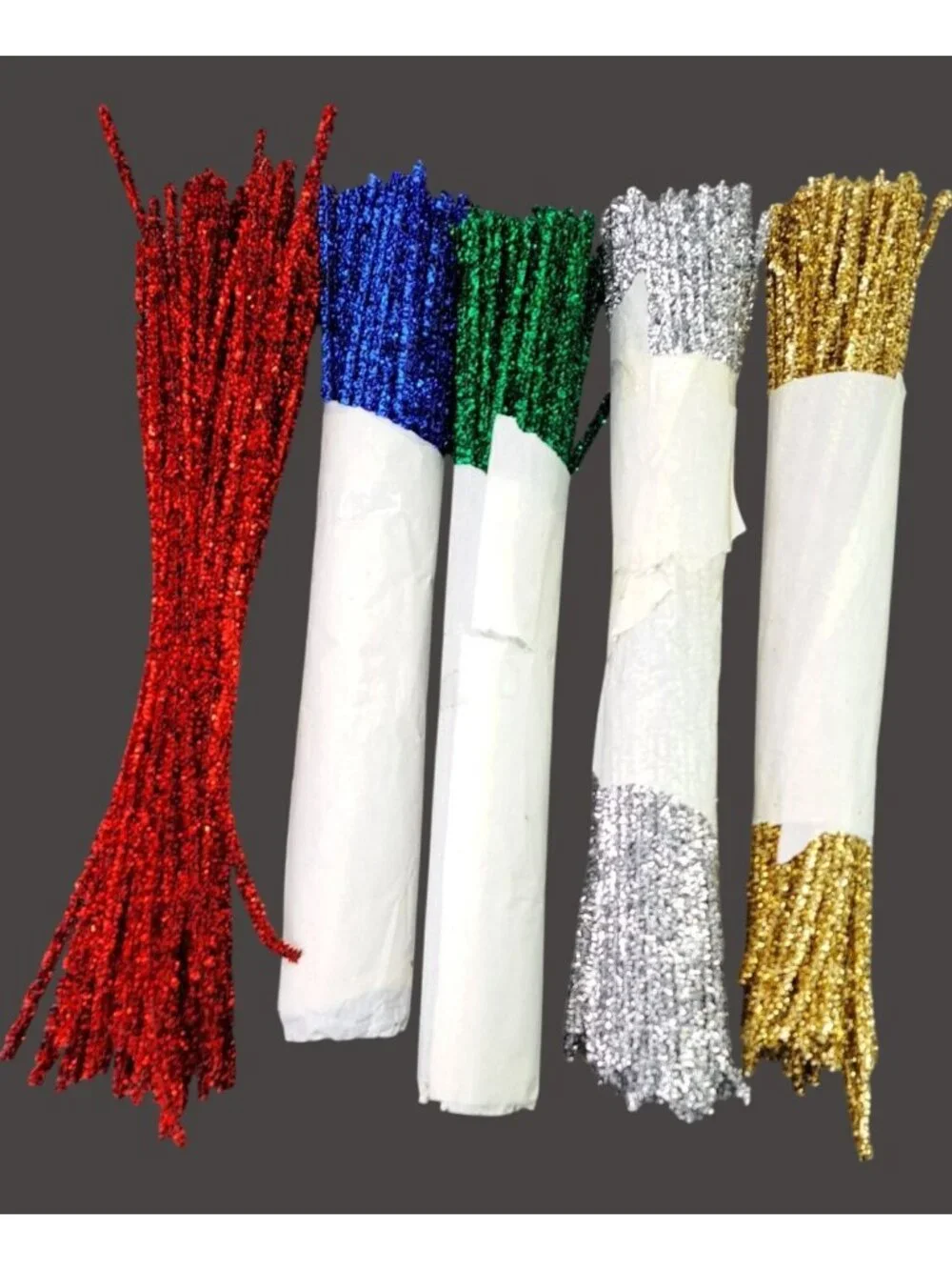 Vintage Metallic Stems Chenille Craft Wires Red Blue Green Silver Gold Large Lot